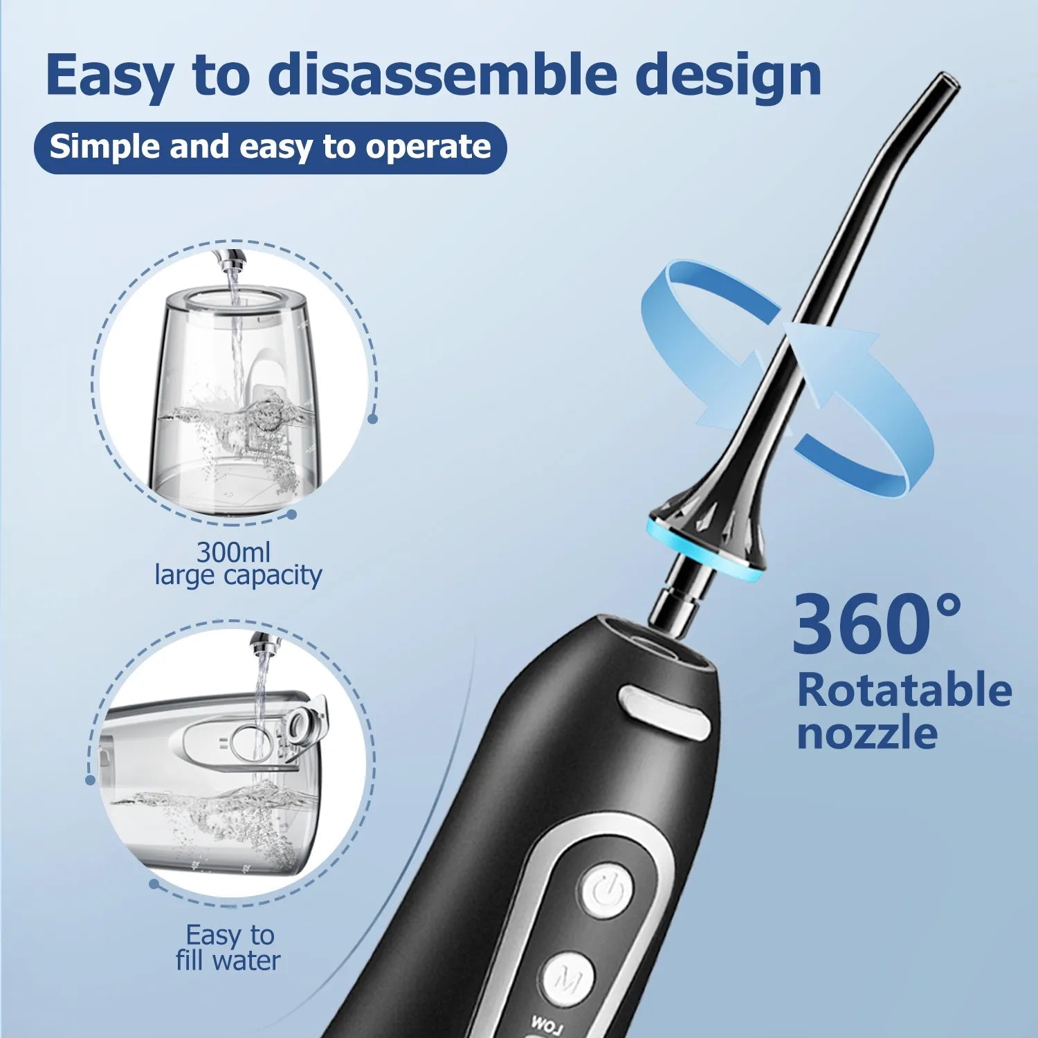 Storazone Oral Irrigator USB Rechargeable Water Flosser Portable Dental Water Jet 300ML Water Tank Waterproof Teeth Cleaner For Oral Care