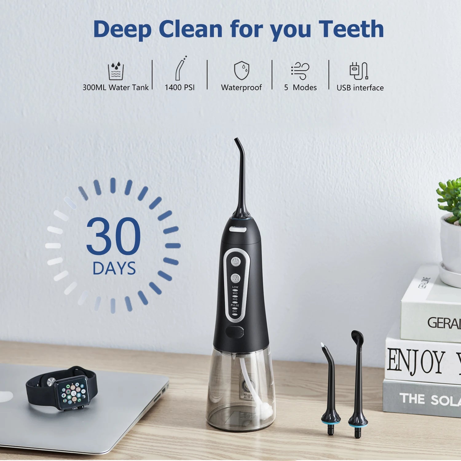 Storazone Oral Irrigator USB Rechargeable Water Flosser Portable Dental Water Jet 300ML Water Tank Waterproof Teeth Cleaner For Oral Care