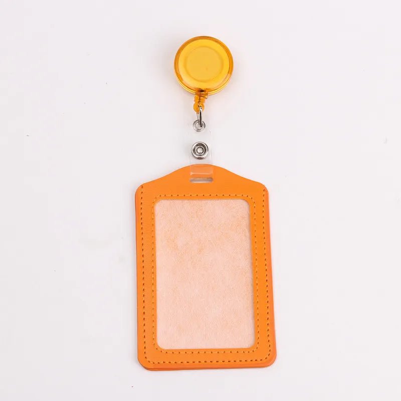 Storazone orange 1 Women Men Student Retractable Badge Reel ID Card Holder Cover Case Nurse Badge Lanyards Fashion PU Leather Card Holders Set