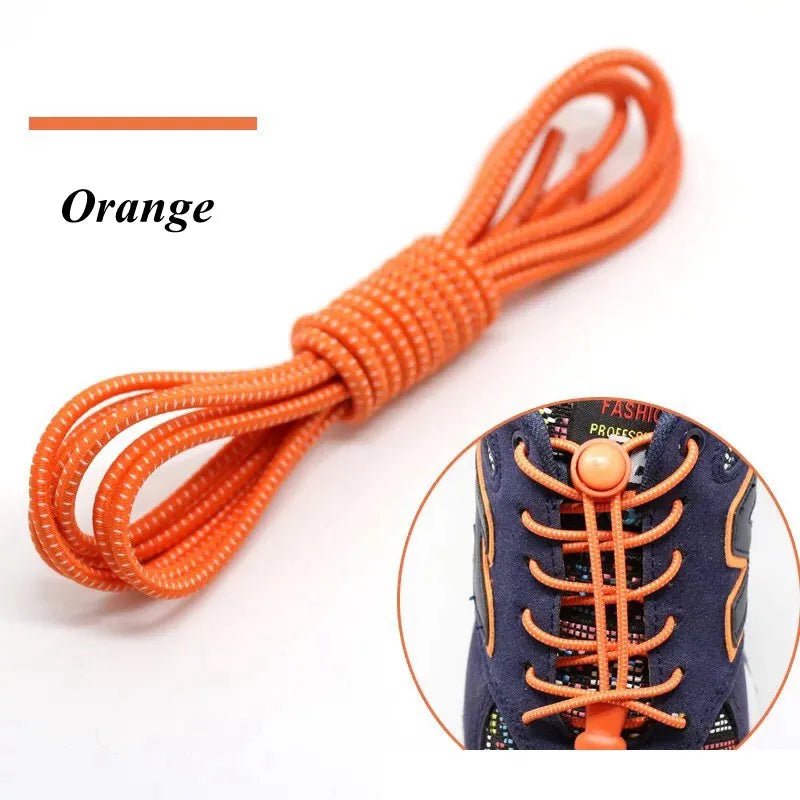 Storazone Orange / 100cm / CHINA 1 Pair 22 Colors Elastic Shoelaces Round Locking No Tie Shoe Laces Kids Adult Quick Lazy Laces Rubber Sneakers Shoelace T1