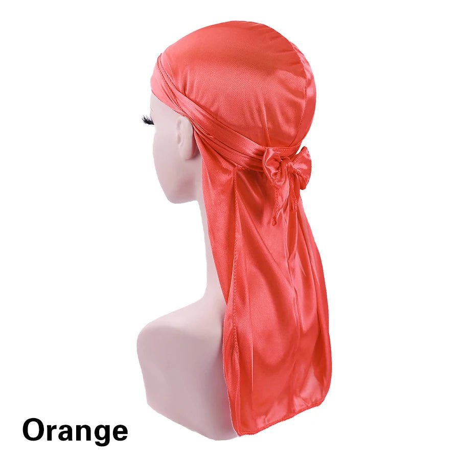 Storazone orange / CHINA Unisex Silky Durags Bandanas Turban Hat Wigs Doo Men Satin Durag Biker Headwear Headband Hair Accessories Extra Long Tail Du-Rag