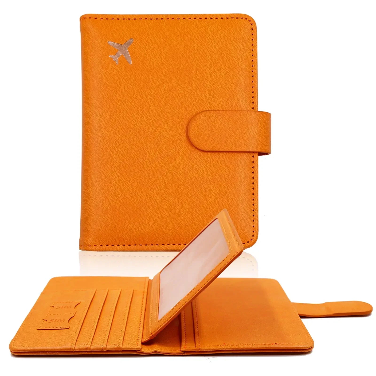 Storazone Orange Passport Cover PU Leather Man Women Travel Passport Holder with Credit Card Holder Case Wallet Protector Cover Case