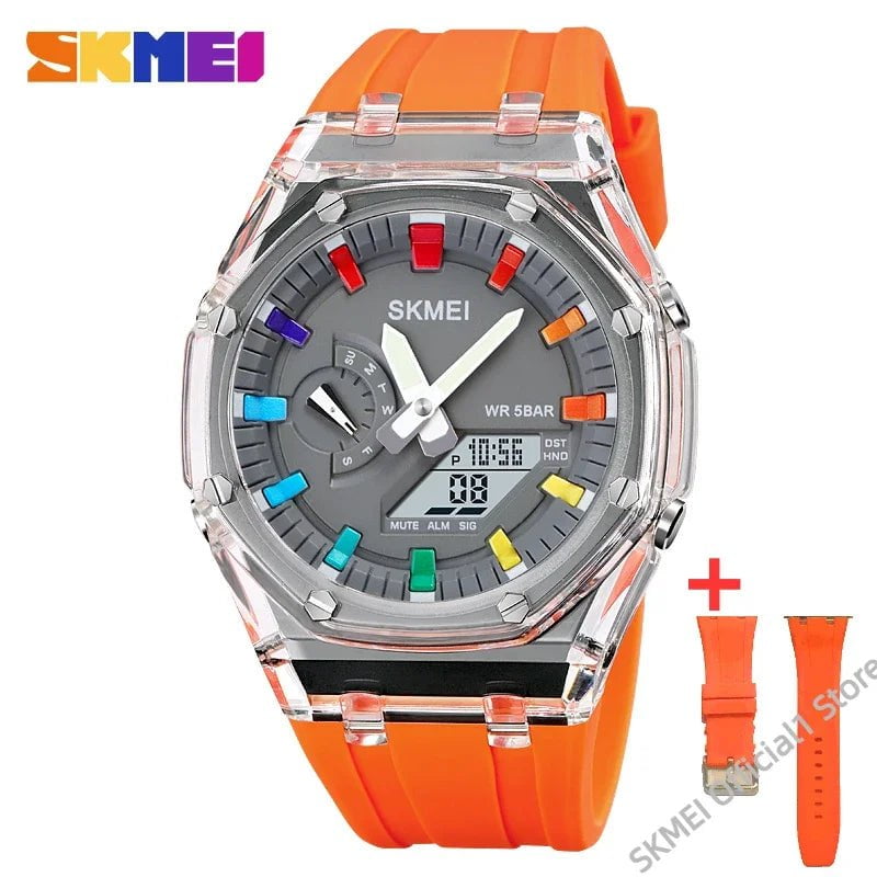 Storazone Orange-strap / CHINA SKMEI 2100 Outdoor Men Digital Watch Colourful LED Display Watches Waterproof Shock Resistant Mens Wristwatch Clock reloj hombre