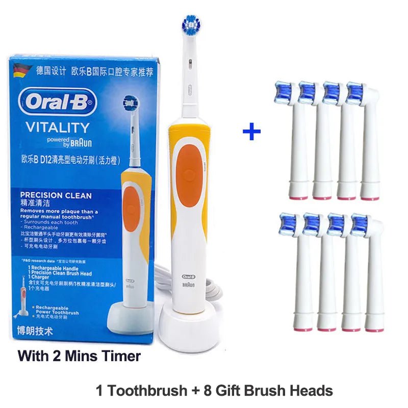 Storazone Orange8Heads / Russian Federation Oral B Electric Toothbrush 2D Rotary Vibration Clean Charging Tooth Brush Cross Action Bristle Oral Care 4 Gift Brush Heads Free