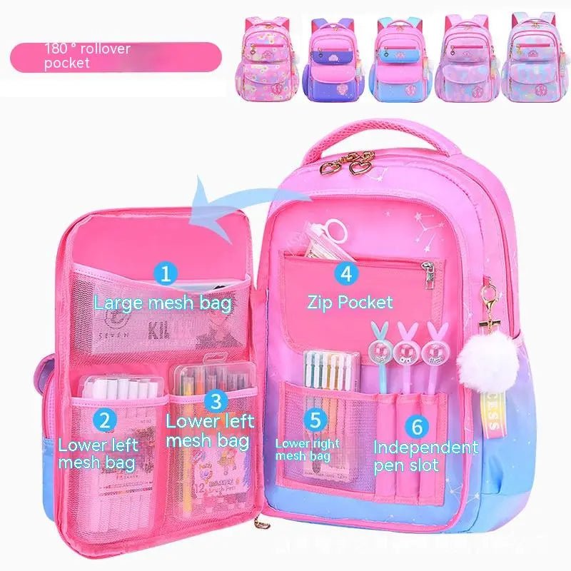 Storazone Orthopedic Primary School Bags for Girls Gradient Color Grades 1-3-6 Children's Backpack Large Capacity Kids Rucksack Mochila