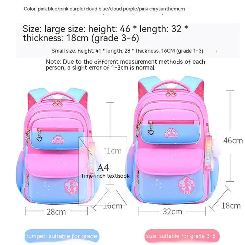 Storazone Orthopedic Primary School Bags for Girls Gradient Color Grades 1-3-6 Children's Backpack Large Capacity Kids Rucksack Mochila