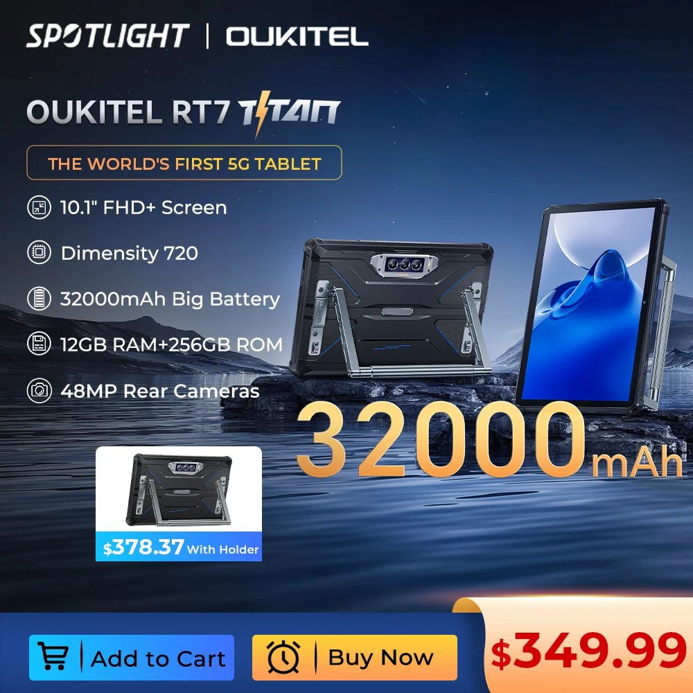 Storazone Oukitel RT7 TITAN 5G Rugged Tablet 10.1" FHD+ 32000mAh 12GB+256GB Android 13 Tablet 48MP+20MP Tablets PC