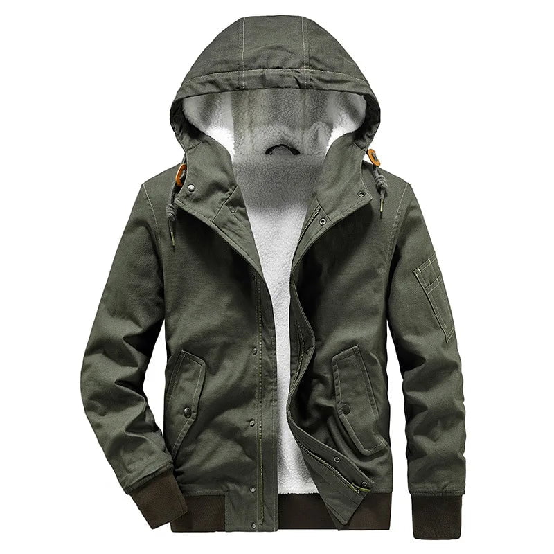 Storazone Outdoor Cargo Pocket Tactical Lambswool Jacket Male Winter Fleece Parka Men Thicken Cotton Hooded Coat Cold-proof Warm Jackets