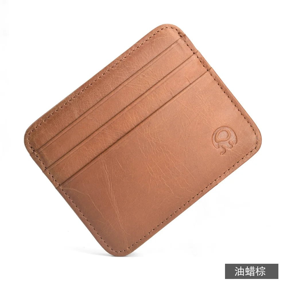 Storazone ow-bn Retro First Layer Genuine Leather Card Bag with 7 Card Slot Super Thin 100% Real Leather Bank Card Holder Coin Purse Sort Wallet