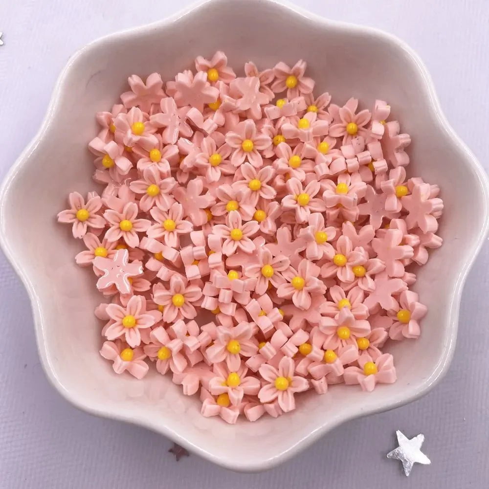 Storazone P 100Pcs 8mm Resin 3D Colorful Mini Flower Gems Flatback Figurines Scrapbook Wedding Applique  Nail Art Decor Crafts  OL560