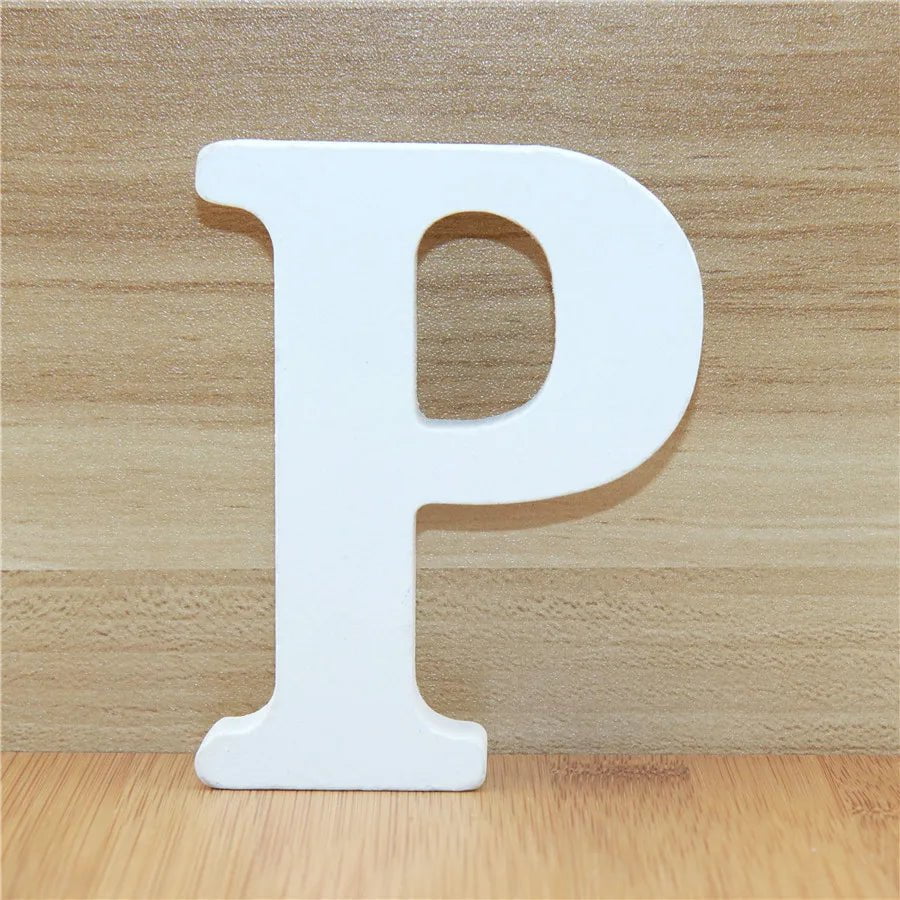 Storazone P / 10cm 1pc 10CM Wood Wooden Letters White Alphabet Wedding Birthday Party Diy Home Decorations Personalised Name Design 3.94 Inches