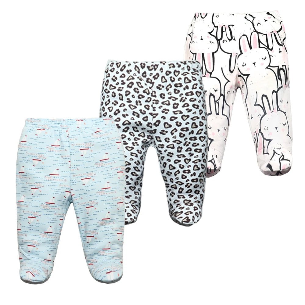 Storazone P / 6M 3PCS/Lot Spring Autumn Footed Baby Pants 100% Cotton Baby Girls Boys Clothes Unisex Casual Bottom PP Pants Newborn Baby Clothing