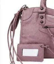 Storazone Pale pinkish purple / 24CM 2023 Soft Pu Leather Brand Girls Shoulder Bags Black HandBags Tote New Arrival Mini Small Motorcycle Bags Crossbody for Women