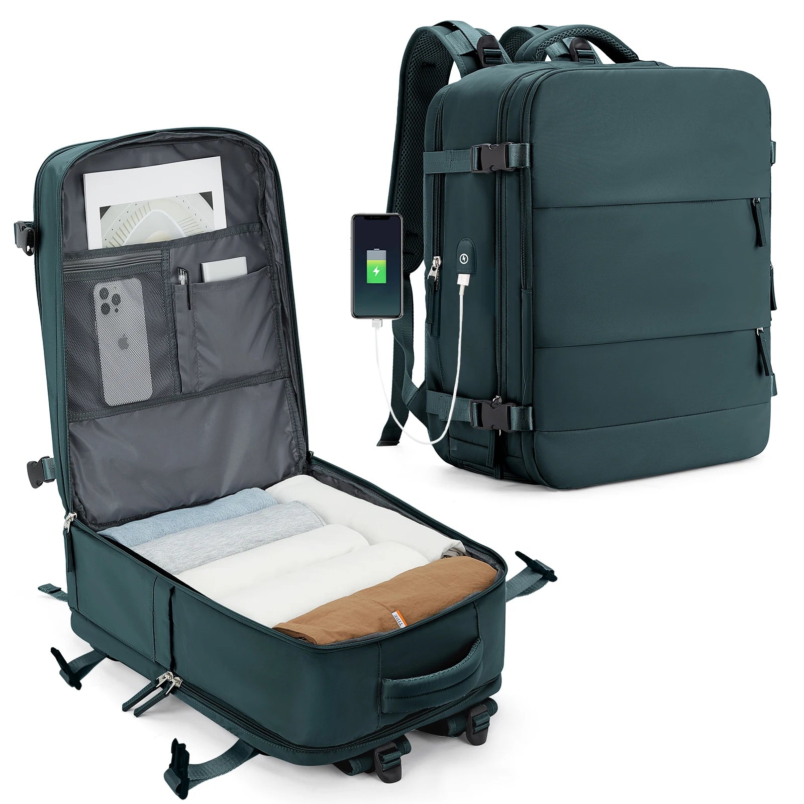 Storazone Peacock Blue / Small Easyjet Cabin Bag 45x36x20 Backpack, 40x20x25 Ryanair Carry-Ons, Women/Men Aeroplane Travel Backpack, Cabin Size Laptop Backpack