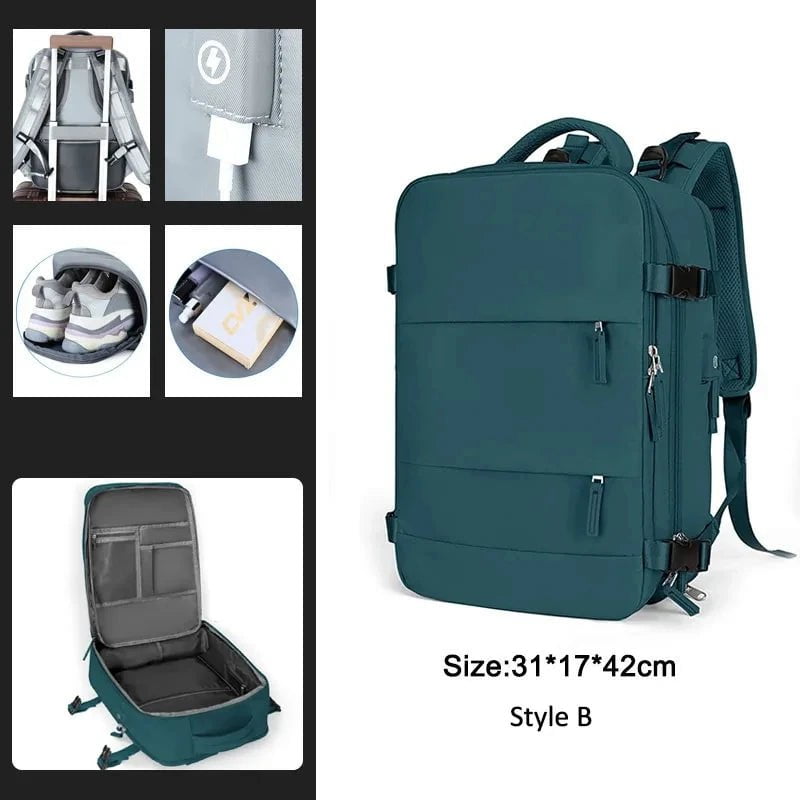 Storazone Peacock Green B / CHINA Extendible Travel Backpack Unisex Laptop Bag Women Large Luggage Bags Men's Students Business Trip USB Charge Mochila XA299C