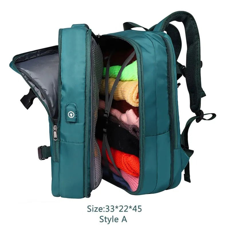 Storazone PeacockGr A / CHINA Extendible Travel Backpack Unisex Laptop Bag Women Large Luggage Bags Men's Students Business Trip USB Charge Mochila XA299C