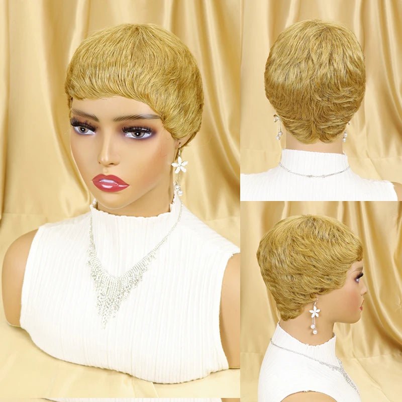 Storazone peluca Short Straight Human Hair Wigs Pixie Cut Brazilian Hair for Black Women Machine Made Cheap Peruvian Wig Withbang perruque