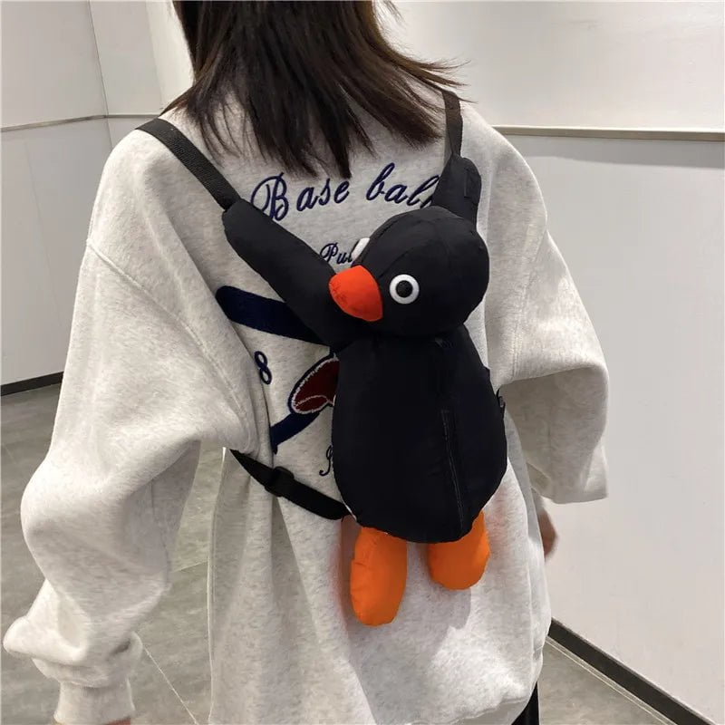 Storazone penguin Cartoon Funny Cute Cuddle Penguin Backpack Fashion Personality Plush Doll Bag Children's Bag Shoulder Bag Mini Knapsack Bags