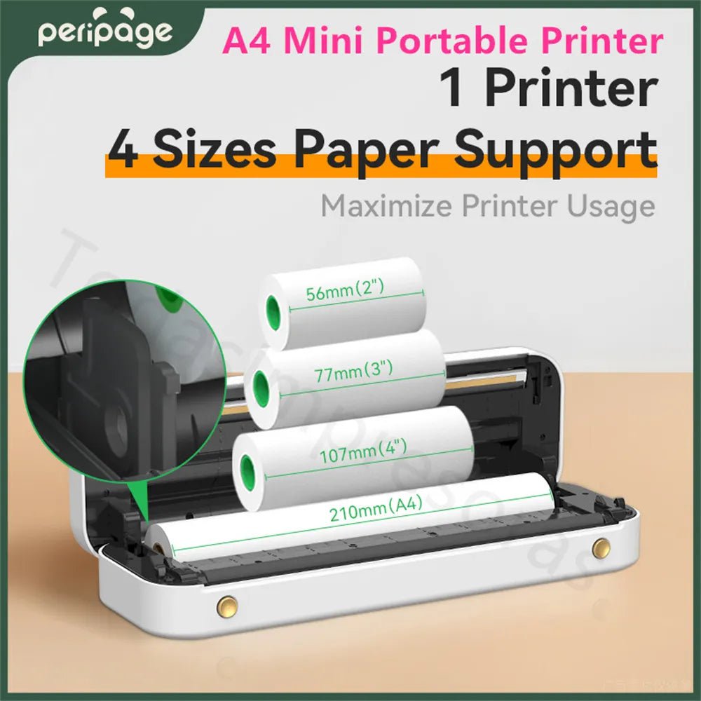 Storazone PeriPage A4 Continuous Thermal Printer Wireless Printer PDF Webpage Contract Picture Printers Thermal Paper No Need Ink or Toner