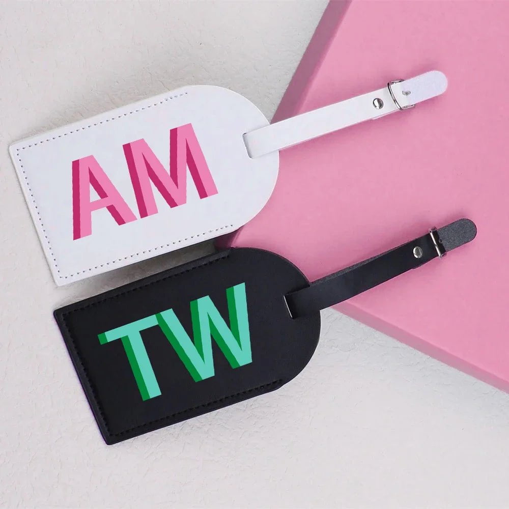 Storazone Personalised Shadow Monogram Luggage Tag PU Leather for Suitcase Baggage Handbag Tags Travel Bag Suitcase Label Tag Best Gift