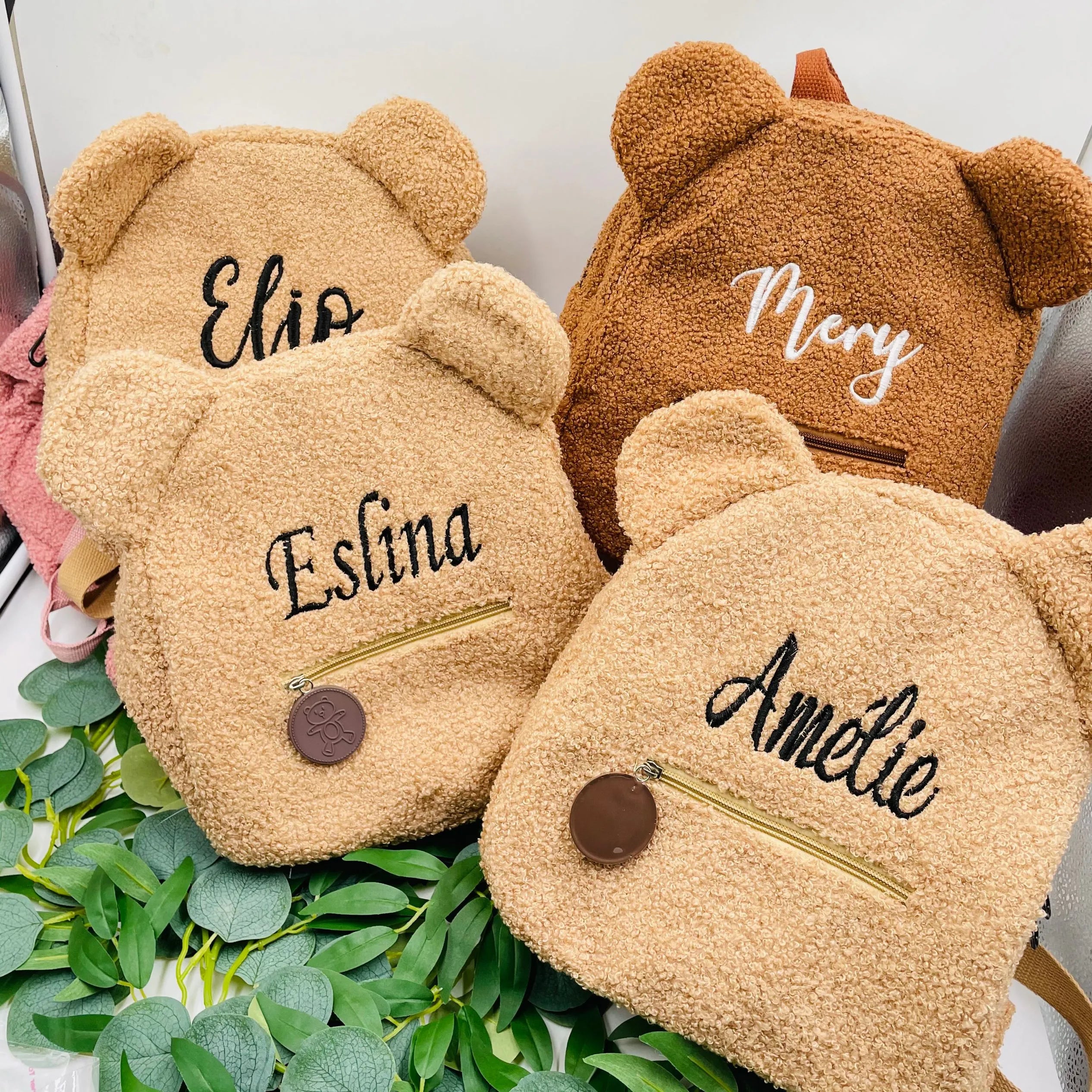 Storazone Personalized Embroidered Toddler Backpack Bag Lightweight Plush Bear Bag Kids Custom Name Backpack Gift for Boys Girls Ladies