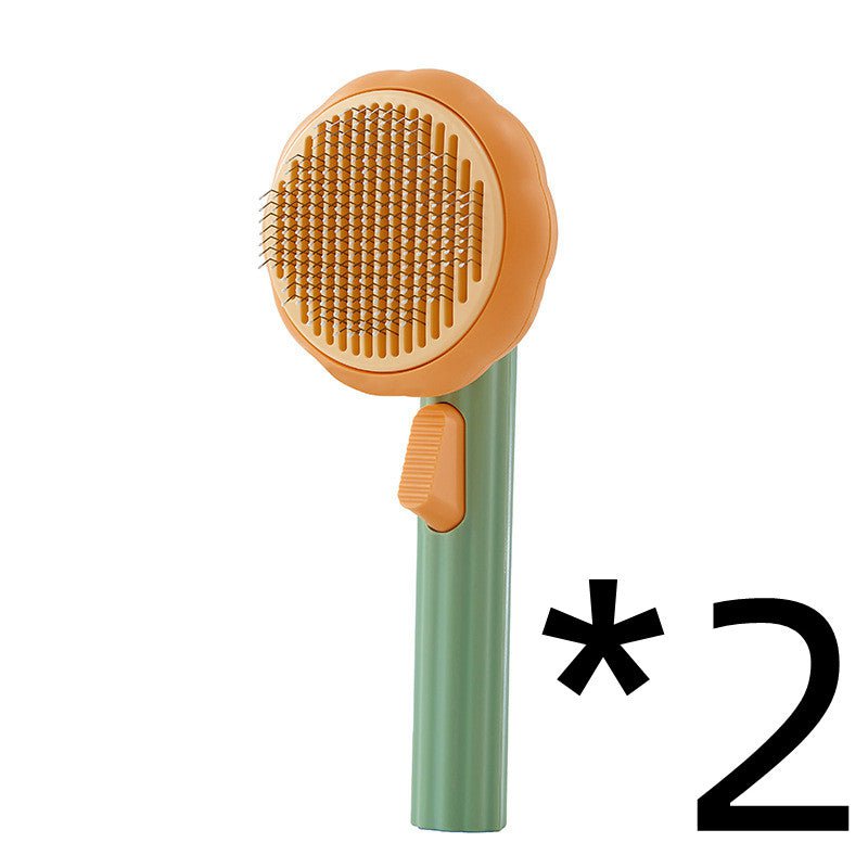 STORAZONE Pet Accessories 2pcs Pumpkin color New Pet Cat Brush Hot Selling Hand-held Steel Wire Self-cleaning Comb Looper For Hair Removal