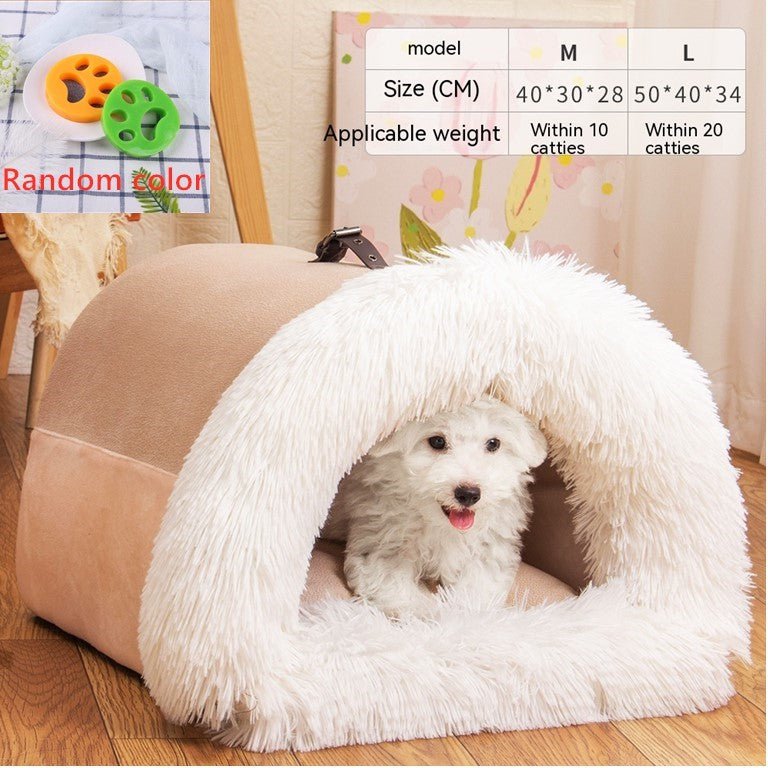 STORAZONE Pet Accessories Brown with stickers / L New Splice Portable Pet Nest Portable Autumn And Winter Warm Dog Nest Moisture-proof Long Fur Cat Nest Cross Border Pet Nest