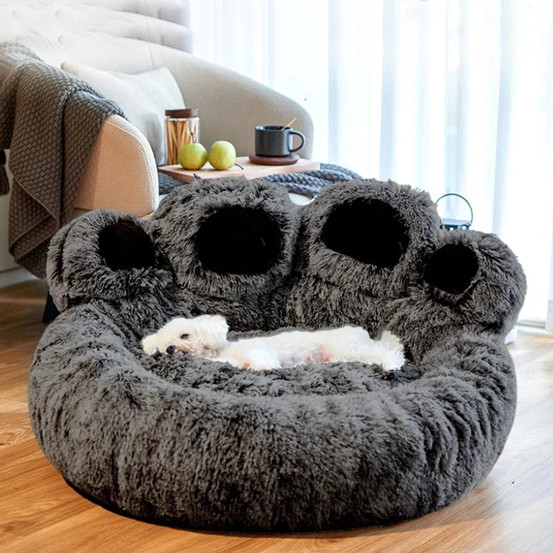 STORAZONE Pet Accessories Charcoal / 80CM Dog Bed Cat Mat Round Large Pet House Long Plush Deep Sleeping Warm Bear Paw Shape Super Soft Cushion Calm Beds