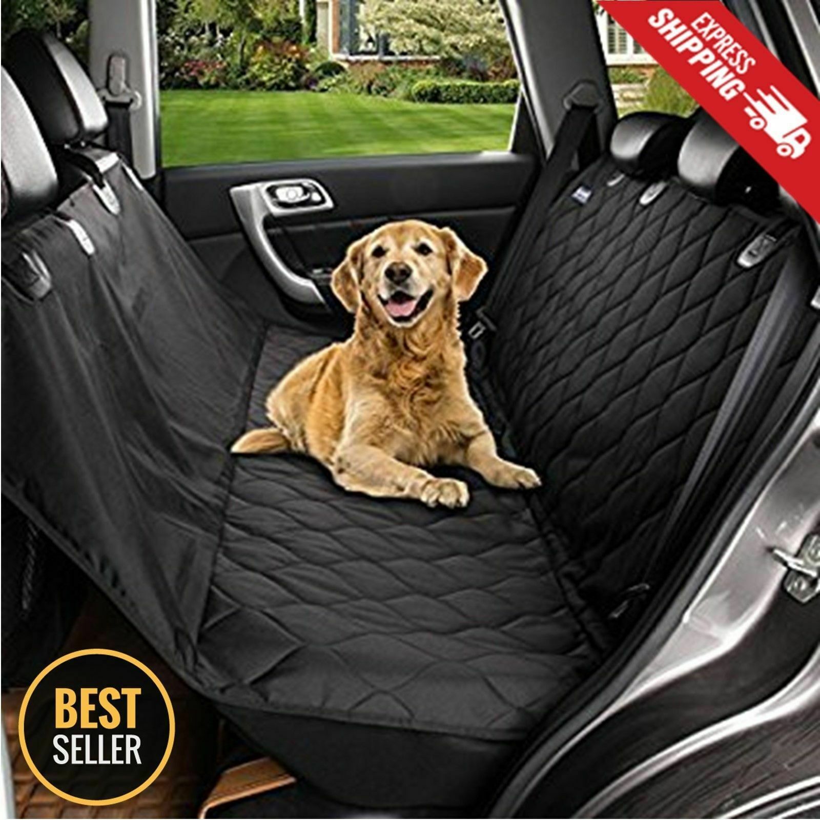 STORAZONE Pet Accessories default Seat Cover Rear Back Car Pet Dog Travel Waterproof Bench Protector Luxury -Black