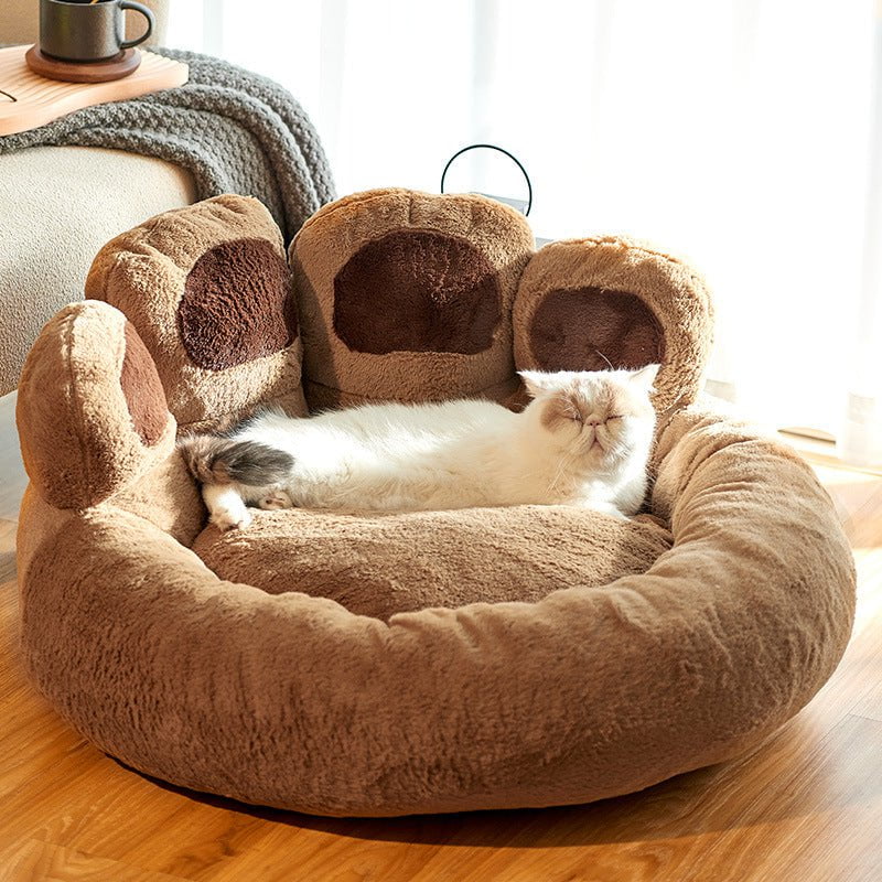 STORAZONE Pet Accessories Dog Bed Cat Mat Round Large Pet House Long Plush Deep Sleeping Warm Bear Paw Shape Super Soft Cushion Calm Beds