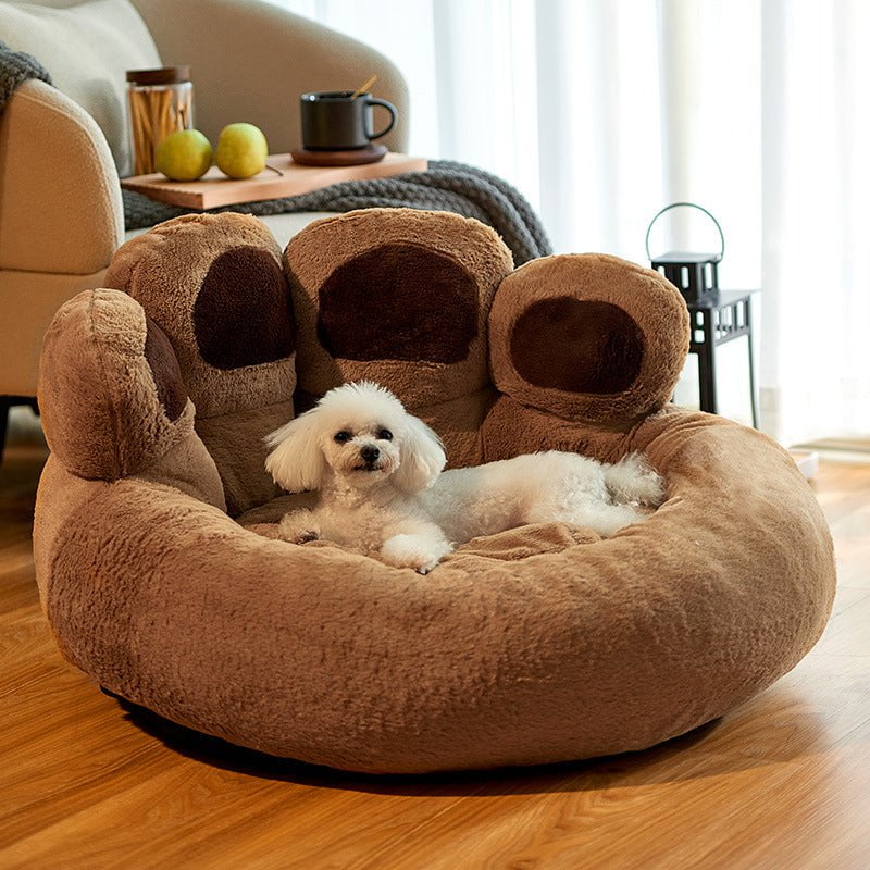 STORAZONE Pet Accessories Dog Bed Cat Mat Round Large Pet House Long Plush Deep Sleeping Warm Bear Paw Shape Super Soft Cushion Calm Beds
