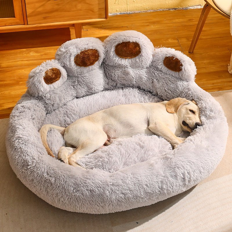STORAZONE Pet Accessories Dog Bed Cat Mat Round Large Pet House Long Plush Deep Sleeping Warm Bear Paw Shape Super Soft Cushion Calm Beds
