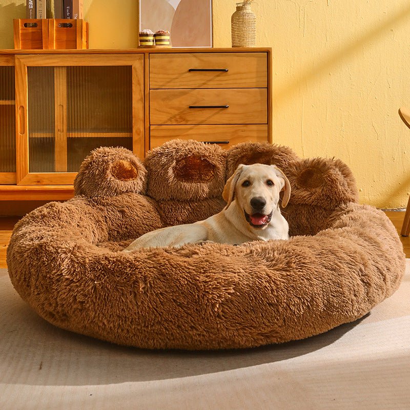 STORAZONE Pet Accessories Dog Bed Cat Mat Round Large Pet House Long Plush Deep Sleeping Warm Bear Paw Shape Super Soft Cushion Calm Beds