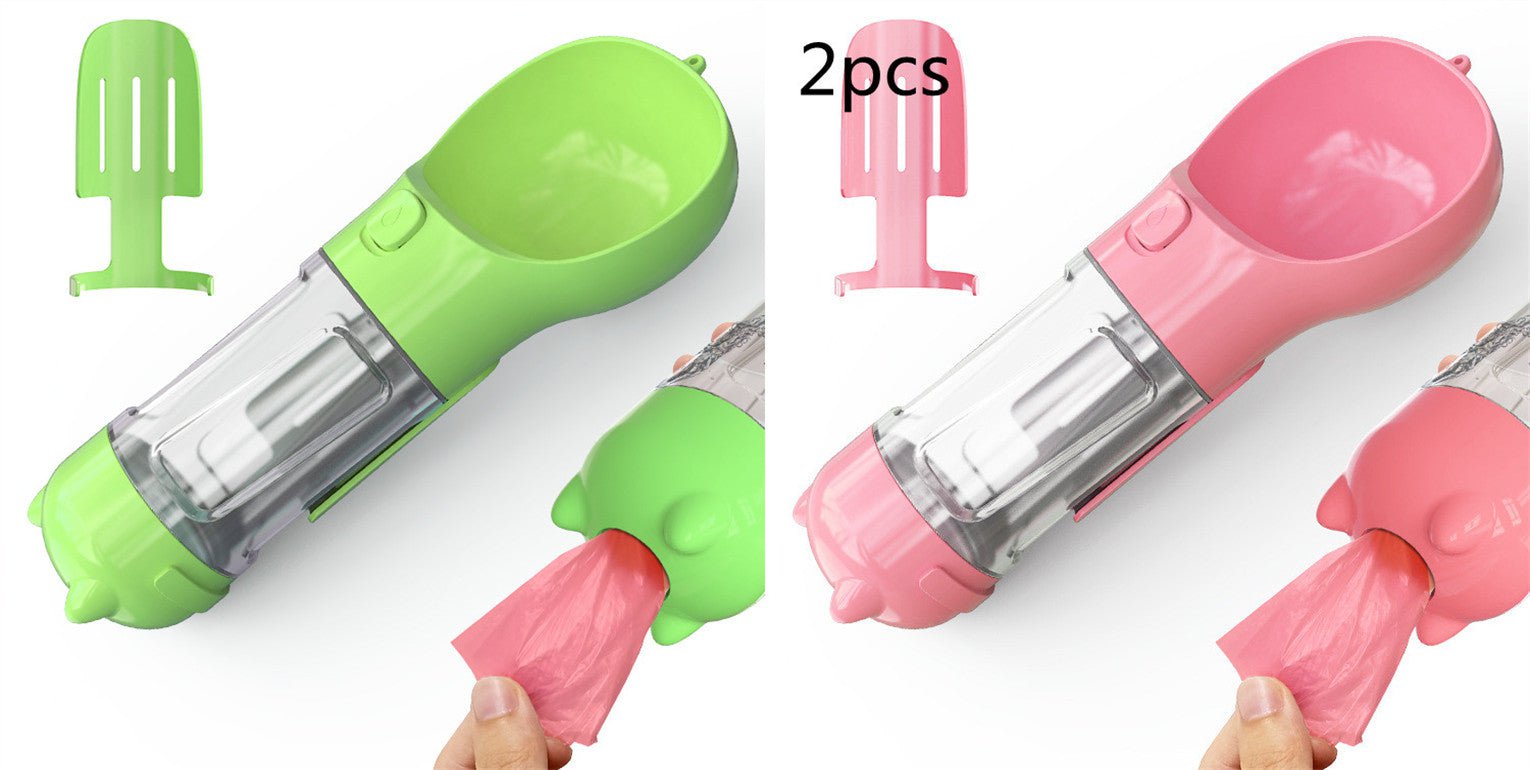 STORAZONE Pet Accessories Green pink 2pcs. / 300ml Pet Water Bottle Feeder Bowl Garbage Bag Storage Portable Pet Outdoor Travel 3 In 1 Dog Water Bottle