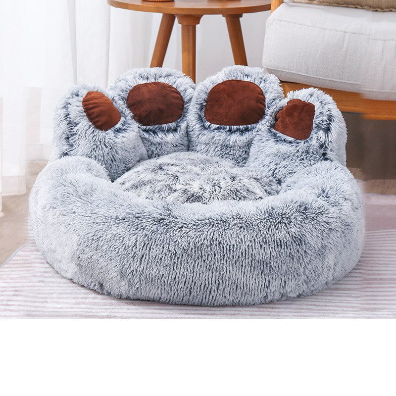 STORAZONE Pet Accessories Grey / 80CM Dog Bed Cat Mat Round Large Pet House Long Plush Deep Sleeping Warm Bear Paw Shape Super Soft Cushion Calm Beds