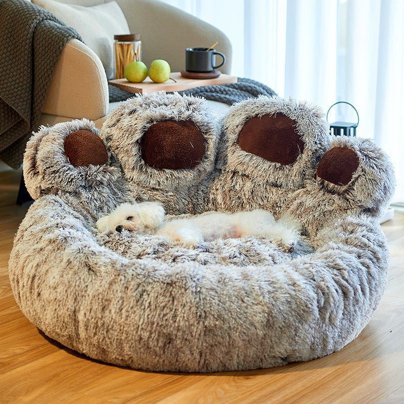 STORAZONE Pet Accessories Light gray four paws / 55CM Dog Bed Cat Mat Round Large Pet House Long Plush Deep Sleeping Warm Bear Paw Shape Super Soft Cushion Calm Beds