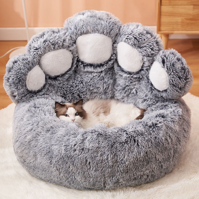STORAZONE Pet Accessories Light Grey / 55CM Dog Bed Cat Mat Round Large Pet House Long Plush Deep Sleeping Warm Bear Paw Shape Super Soft Cushion Calm Beds