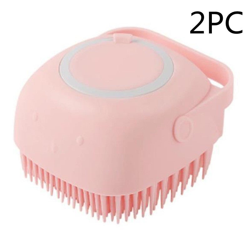 STORAZONE Pet Accessories Pink 2PC / square Silicone Dog Bath Massage Gloves Brush Pet Cat Bathroom Cleaning Tool Comb Brush For Dog Can Pour Shampoo Dog Grooming Supplies