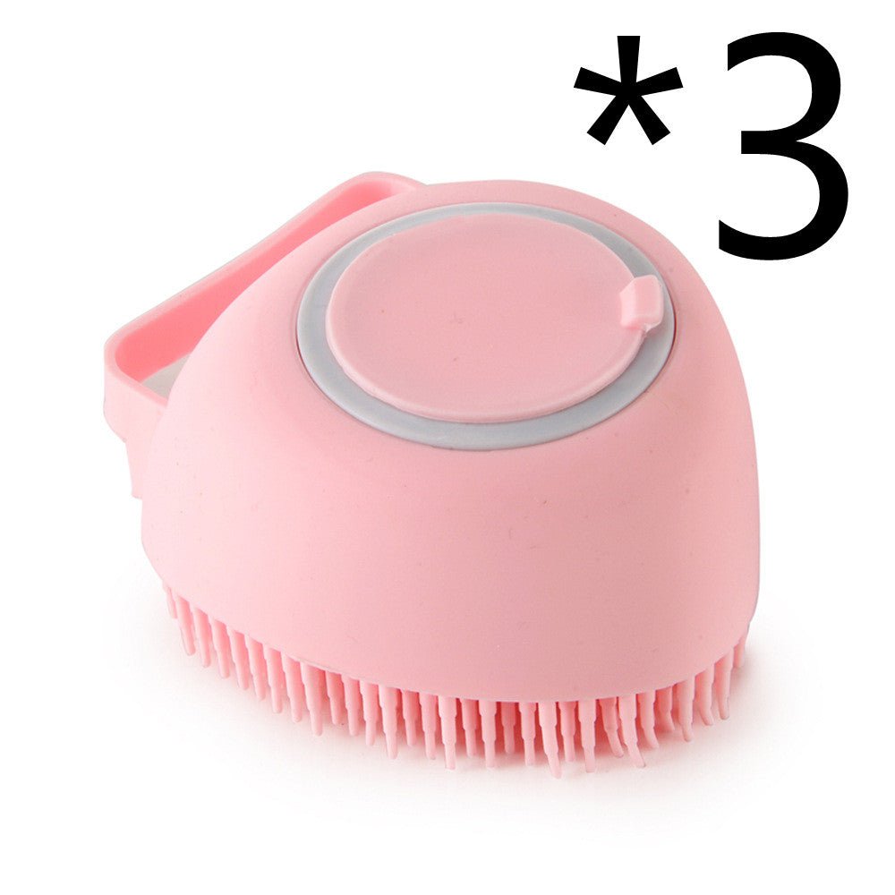 STORAZONE Pet Accessories Pink 3PC / Heartshaped Silicone Dog Bath Massage Gloves Brush Pet Cat Bathroom Cleaning Tool Comb Brush For Dog Can Pour Shampoo Dog Grooming Supplies