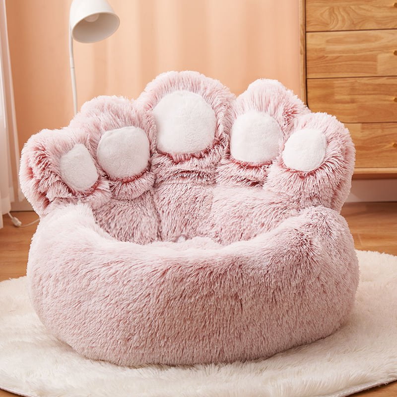 STORAZONE Pet Accessories Pink / 55CM Dog Bed Cat Mat Round Large Pet House Long Plush Deep Sleeping Warm Bear Paw Shape Super Soft Cushion Calm Beds