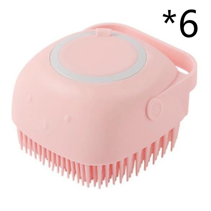 STORAZONE Pet Accessories Pink 6pcs / square Silicone Dog Bath Massage Gloves Brush Pet Cat Bathroom Cleaning Tool Comb Brush For Dog Can Pour Shampoo Dog Grooming Supplies