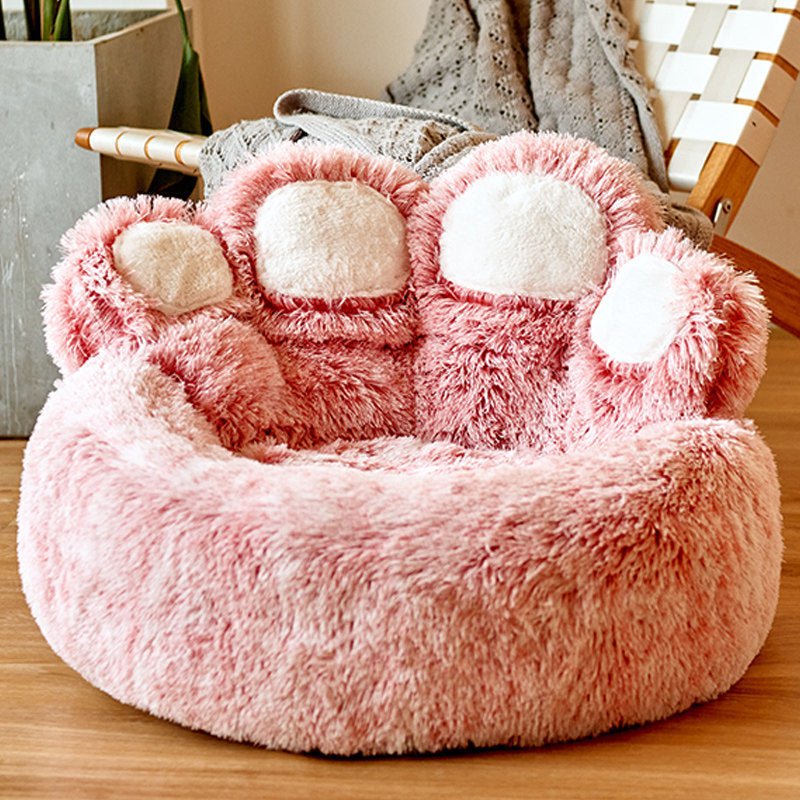 STORAZONE Pet Accessories Pink four paws / 55CM Dog Bed Cat Mat Round Large Pet House Long Plush Deep Sleeping Warm Bear Paw Shape Super Soft Cushion Calm Beds