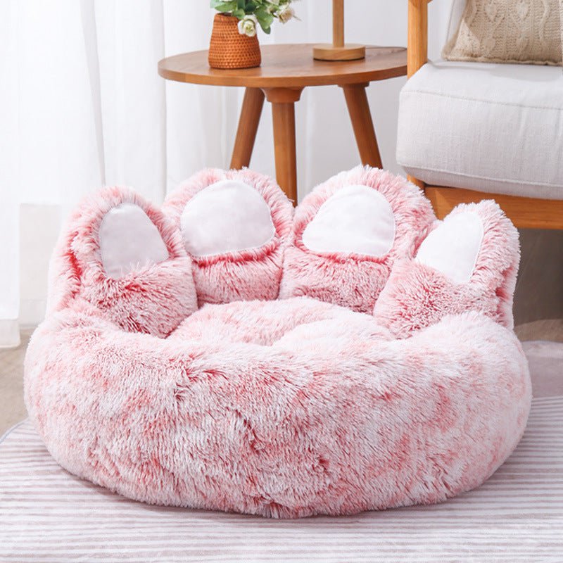 STORAZONE Pet Accessories Pink four paws / 80CM Dog Bed Cat Mat Round Large Pet House Long Plush Deep Sleeping Warm Bear Paw Shape Super Soft Cushion Calm Beds