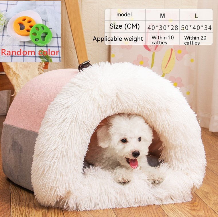 STORAZONE Pet Accessories Pink with stickers / L New Splice Portable Pet Nest Portable Autumn And Winter Warm Dog Nest Moisture-proof Long Fur Cat Nest Cross Border Pet Nest