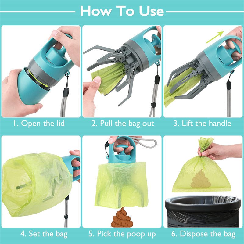 STORAZONE Pet Accessories Portable Lightweight Dog Pooper Scooper With Built-in Poop Bag Dispenser Eight-claw Shovel For Pet Toilet Picker Pet Products