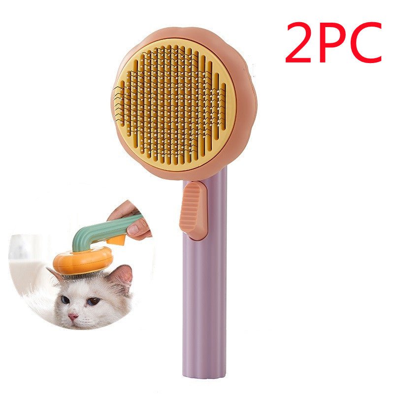 STORAZONE Pet Accessories Purple Orange 2PC New Pet Cat Brush Hot Selling Hand-held Steel Wire Self-cleaning Comb Looper For Hair Removal