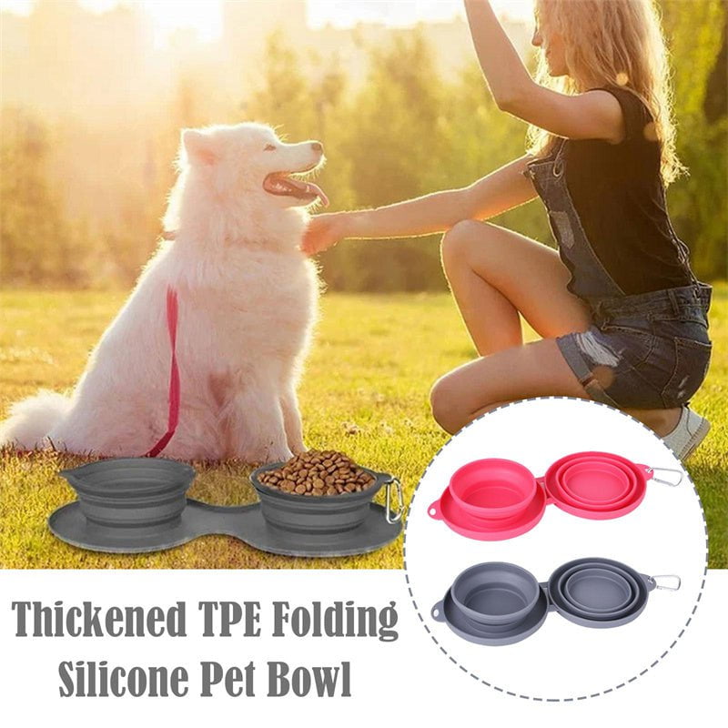 STORAZONE Pet Accessories Rubber Foldable Double Bowl Pet Feeding Bowl Pets Supplies Dog Cat Bowls