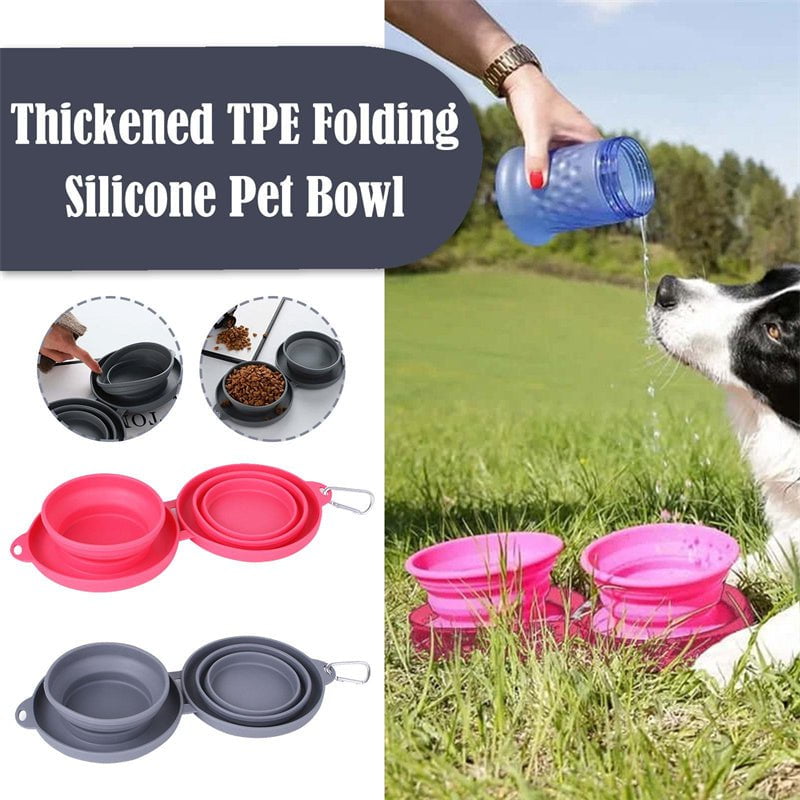 STORAZONE Pet Accessories Rubber Foldable Double Bowl Pet Feeding Bowl Pets Supplies Dog Cat Bowls