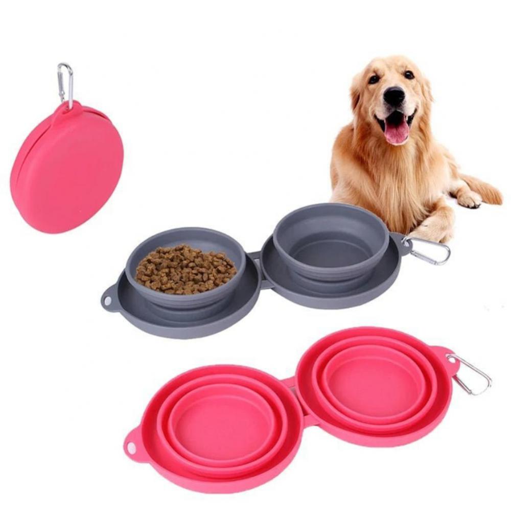 STORAZONE Pet Accessories Rubber Foldable Double Bowl Pet Feeding Bowl Pets Supplies Dog Cat Bowls