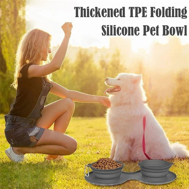 STORAZONE Pet Accessories Rubber Foldable Double Bowl Pet Feeding Bowl Pets Supplies Dog Cat Bowls